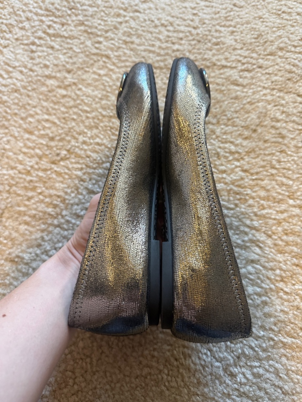 Tory Burch Silver Metallic Logo Ballet Flats 7.5 - Picture 4 of 5